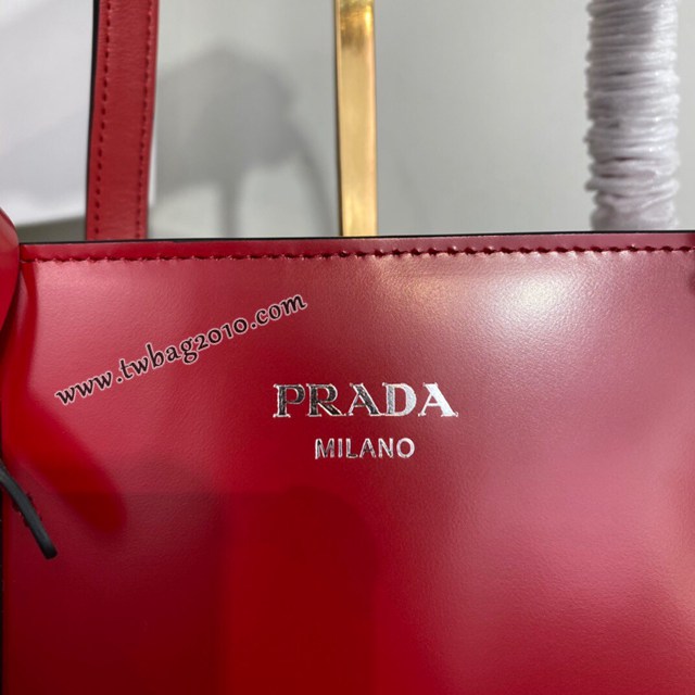 Prada專櫃新款女士購物袋 1BA350 普拉達紅色全皮tote購物包手提包 csp1140